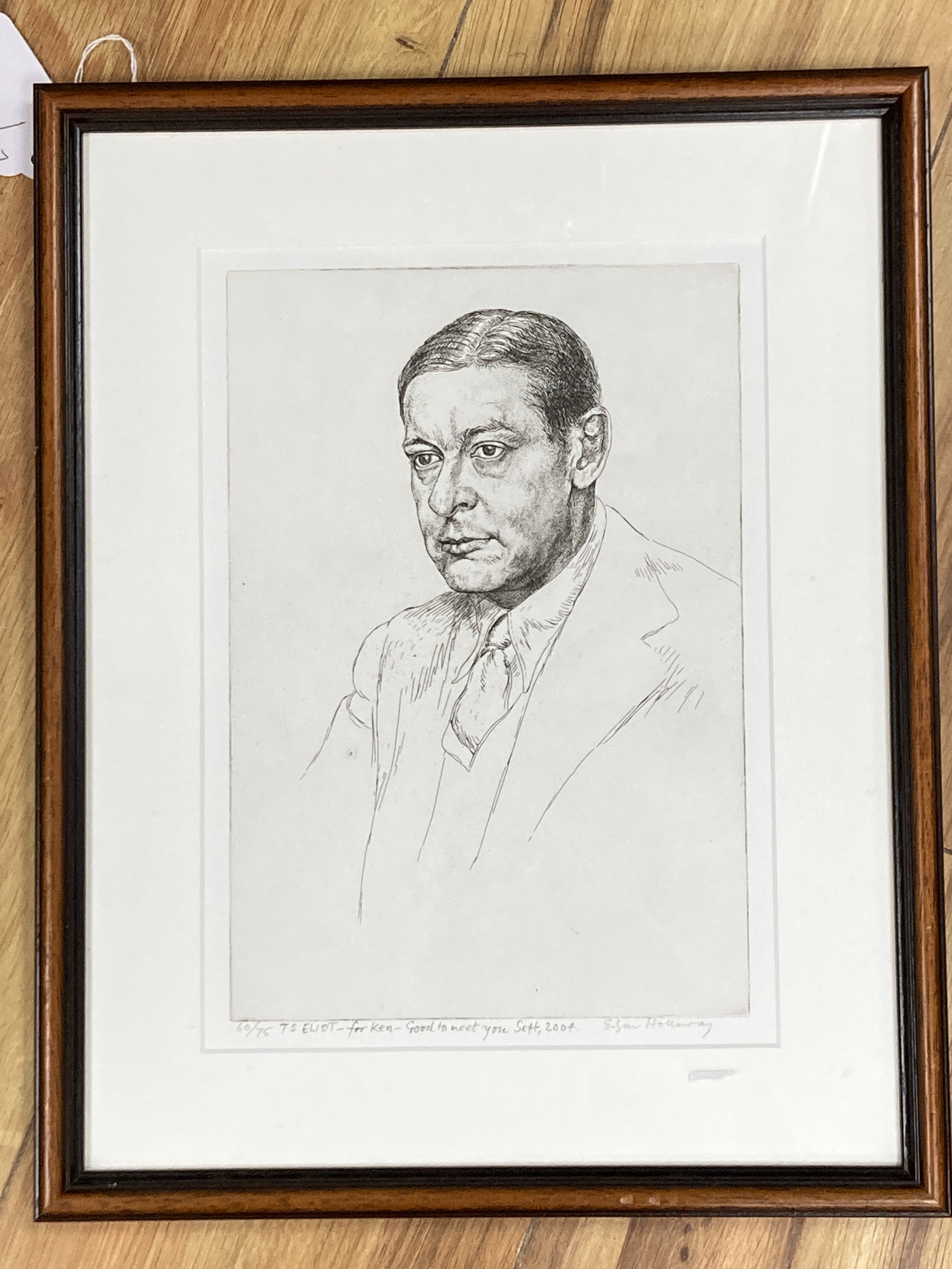 Edgar Holloway (1915-2008), etching, Portrait of T.S. Eliot, signed in pencil, 60/75, 24 x 16cm